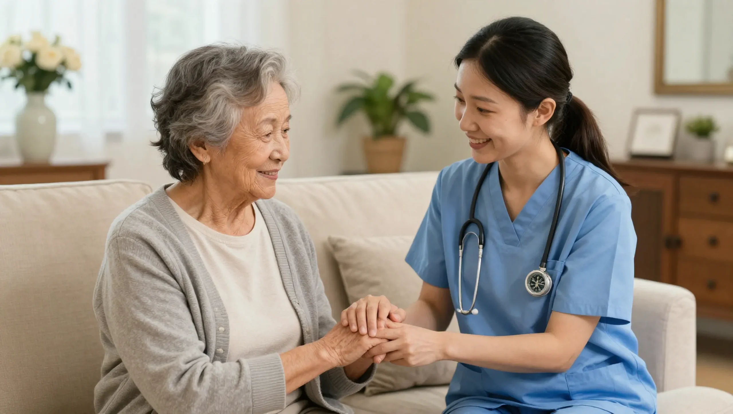 Compassionate caregiver with resident